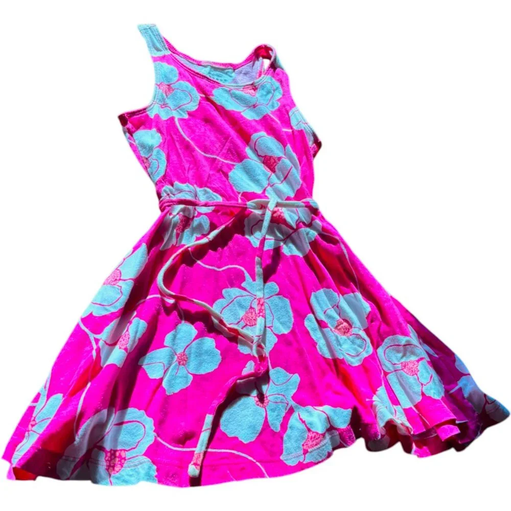 Old‎ Navy girl's pink Hawaiian floral belted 100% Cotton sundress sz XS 5